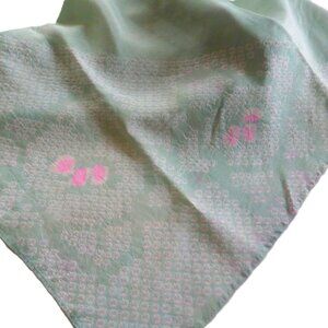 Vintage Scarf/ Light Mint Green/ Pink